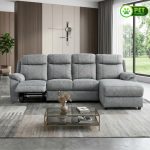 TORBEN L Shaped 4 Seater Pet Friendly Recliner Sofa-Light Grey - Image 2