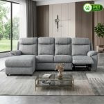 TORBEN L Shaped 4 Seater Pet Friendly Recliner Sofa-Light Grey