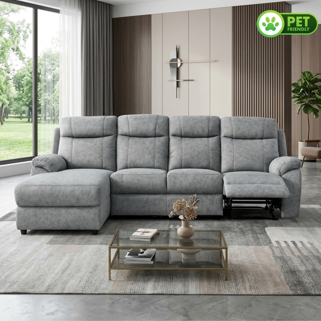 TORBEN 4S LG-4 TORBEN L Shaped 4 Seater Pet Friendly Recliner Sofa-Light Grey - Image 1