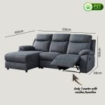 TORBEN L Shaped 3 Seater Pet Friendly Recliner Sofa-Grey - Image 4