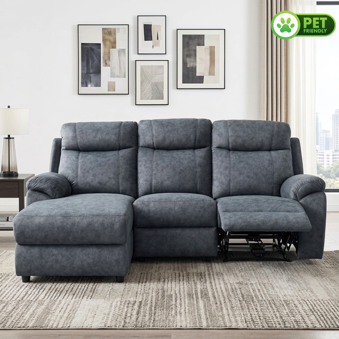 TORBEN GREY-3 TORBEN L Shaped 3 Seater Pet Friendly Recliner Sofa-Grey - Image 1