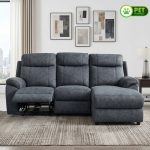 TORBEN L Shaped 3 Seater Pet Friendly Recliner Sofa-Grey - Image 3