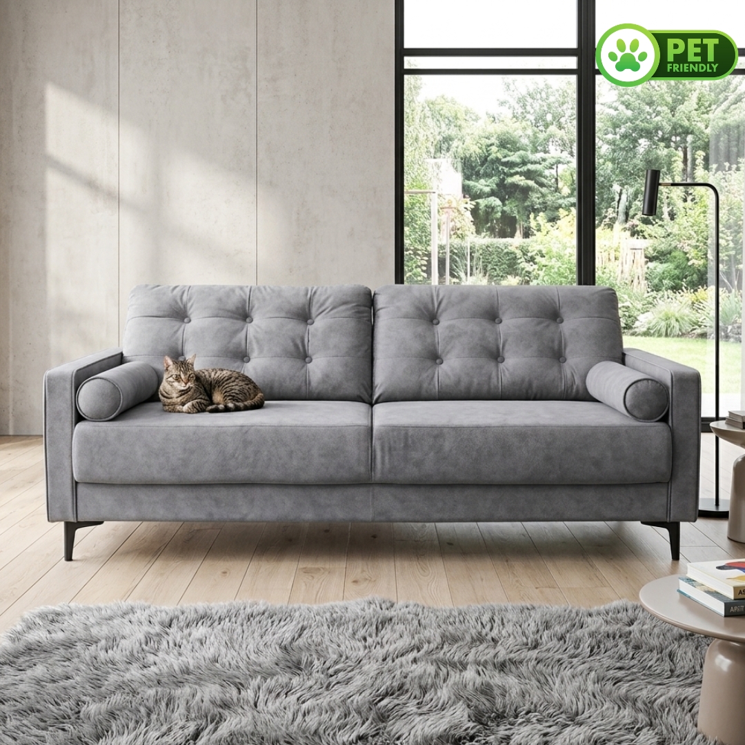 VODDER GREY-2 VODDER 3 Seater Pet Friendly Sofa-Grey - Image 1