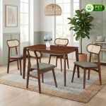 ZONDA Full Solid 4 Seater Dining Set-Walnut