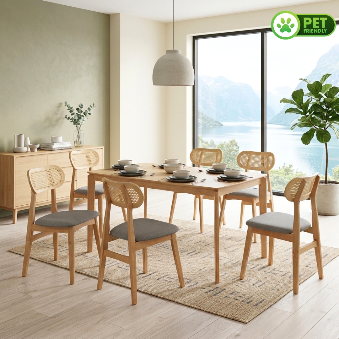 ZONDA 6S NTR MAIN ZONDA Full Solid 6 Seater Dining Set-Natural - Image 1