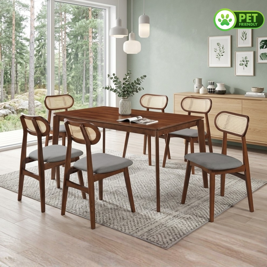 ZONDA 6S WAL-2 ZONDA Full Solid 6 Seater Dining Set-Walnut - Image 1