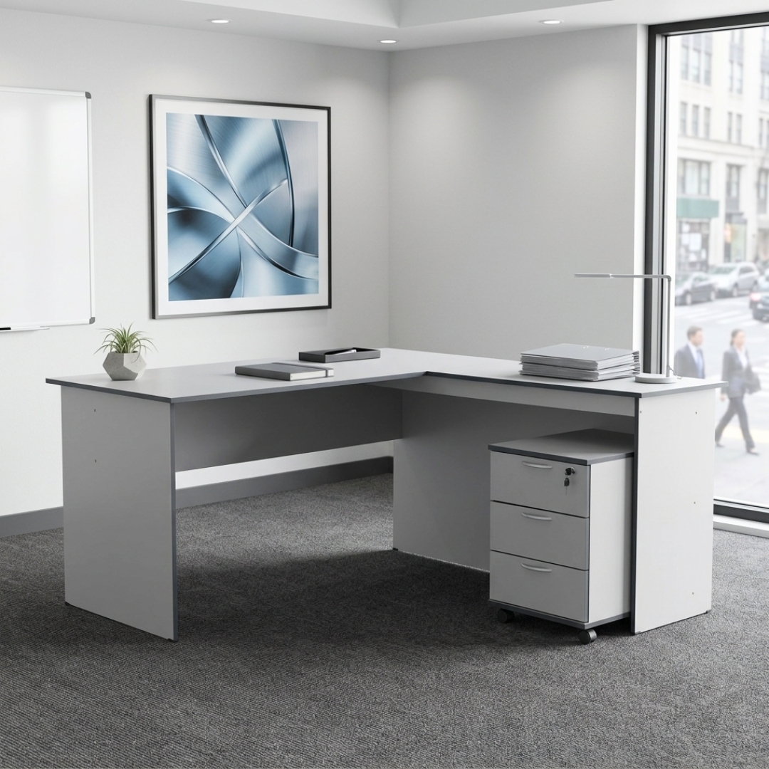 125010 ECON ECON 150cm L Shaped Working Desk-Grey - Image 1
