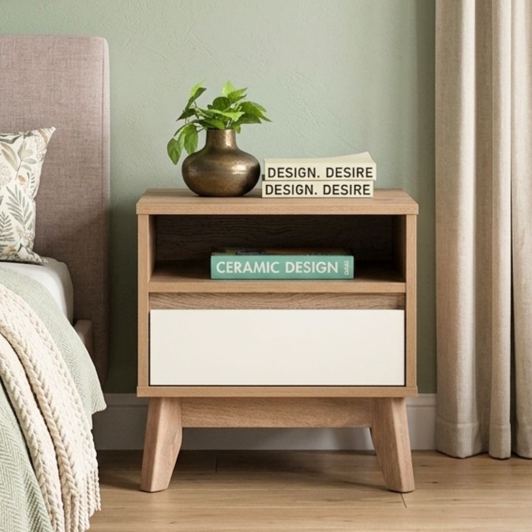 131196 HIRANO MAIN HIRADO 1 Drawer Bedside Table-Oak - Image 1