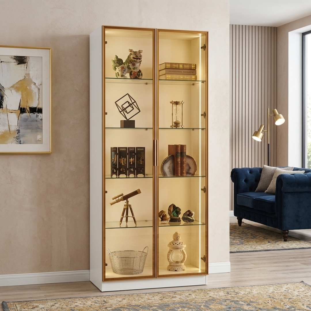 DSC 2066-2 DSC 2066 2 Glass Door LED Display Cabinet-White - Image 1