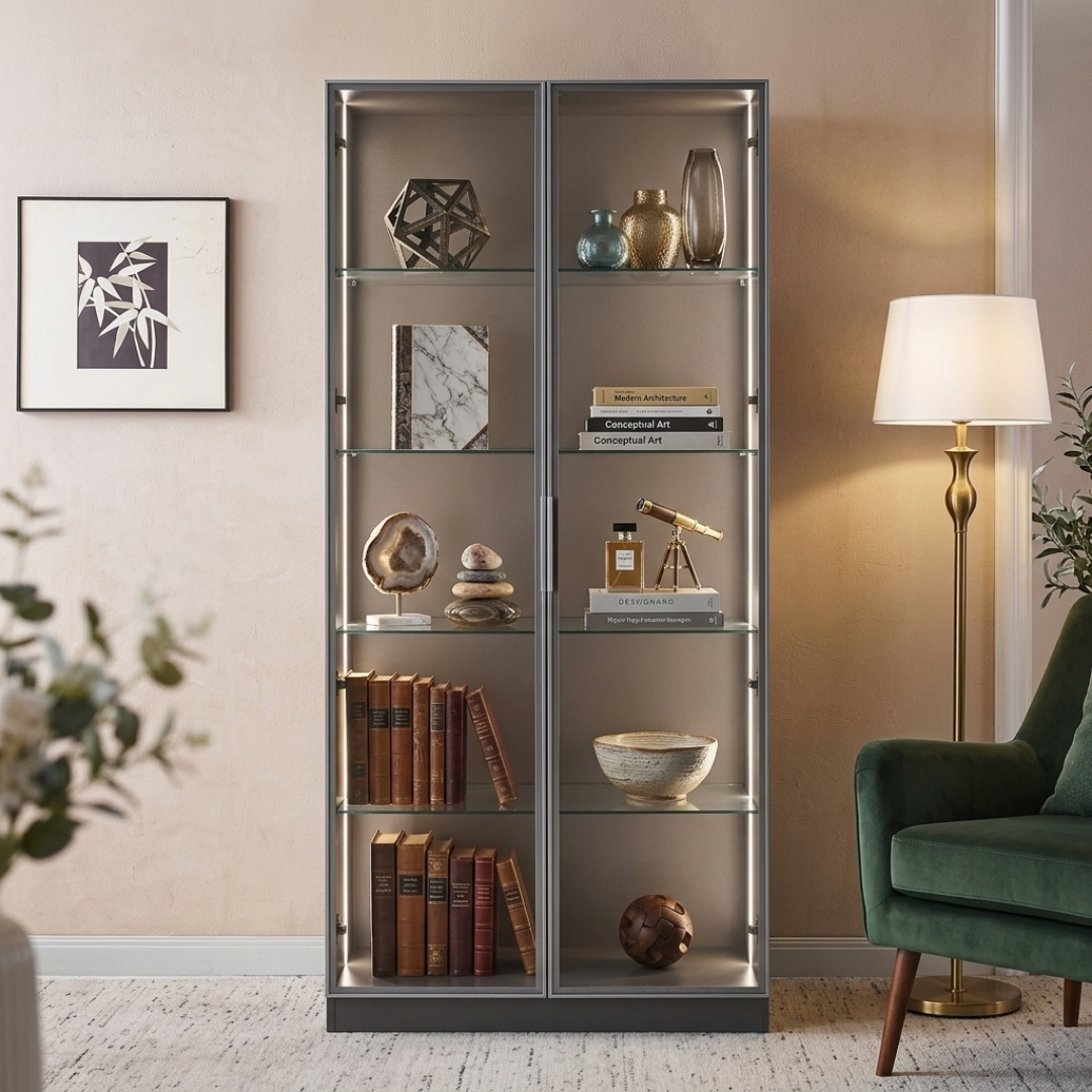 DSC 2067-2 DSC 2067 2 Glass Door LED Display Cabinet-Black - Image 1