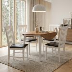DUSK 4 Seater Drop Leaf Extension Round Dining Set-White