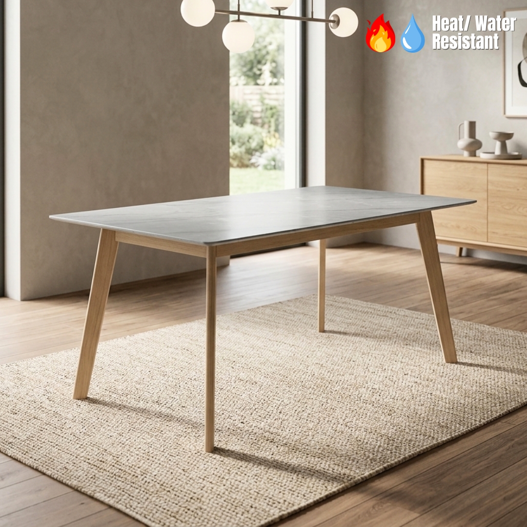 TADPOLE TABLE WW-2 TADPOLE 150cm Sintered Stone Dining Table-White Wash - Image 1